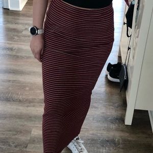 Red and White Stripe Midi Skirt